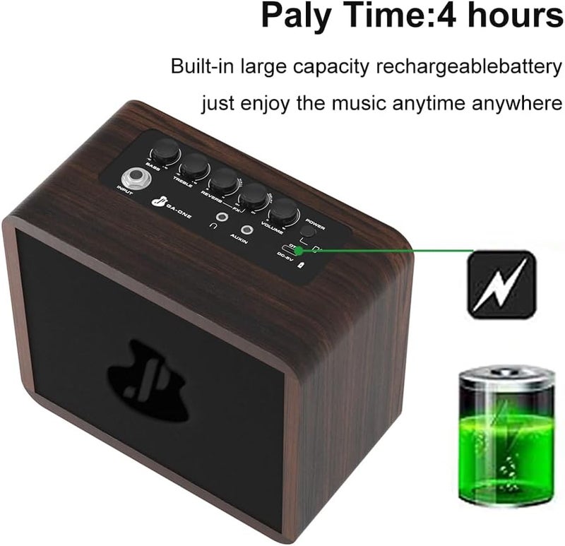 Just-pro 15W Mini Guitar Amp, Portable Acoustic/Electric Guitar Amplifier Rechargeable, Wireless Guitar Practice Amp with Reverb, Chorus & Delay, Supports OTG, AUX, REC, Bass and Treble Control - Image 5